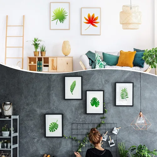Vista 3 de 12 plantillas de pintura de hojas de helecho tropical, plantillas grandes reutilizables de hoja de tortuga de palma, plantillas de pared flexibles