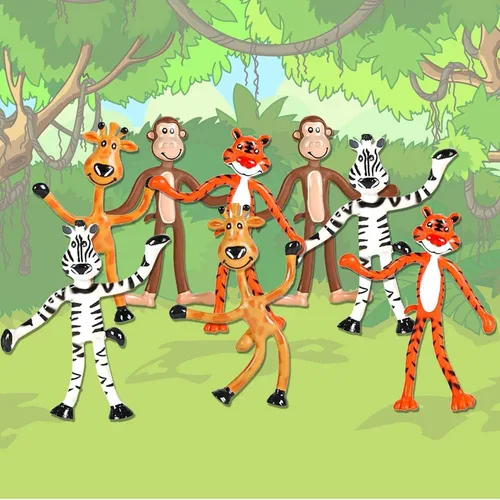 Vista 4 de ArtCreativity Figuras de animales flexibles, juego de 12 juguetes flexibles de zoológico, divertido alivio del estrés para niños, recuerdos