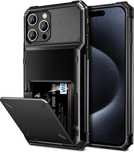 Vista 12 de Vofolen Funda compatible con iPhone 15 con soporte para tarjetas, funda de doble capa de 4 tarjetas, resistente a prueba de golpes, ranura