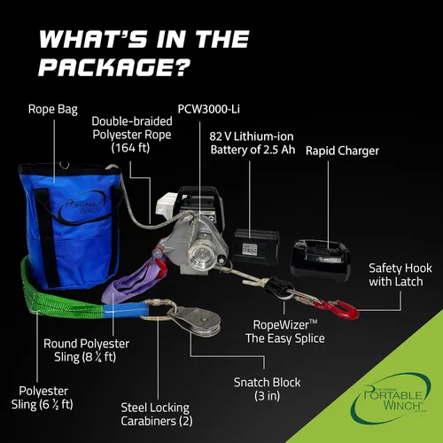 Vista 8 de Portable Winch PCW3000-Li-A Cabrestante de Cabestrante Accionado por Batería con Accesorios - Cabrestante de Capacidad de Tracción de 2,200 libras