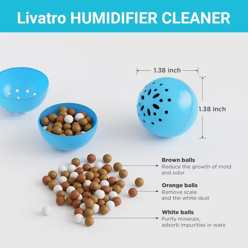 Vista 5 de Livatro Bola de limpieza del humidificador: combate el moho del humidificador y las bacterias con limpiador humidificador, evita la acumulación