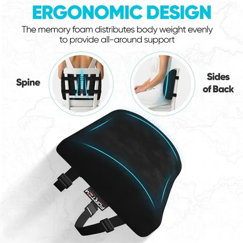 Vista 6 de FORTEM Almohada de apoyo lumbar para silla de oficina, almohada de apoyo Negro suave
