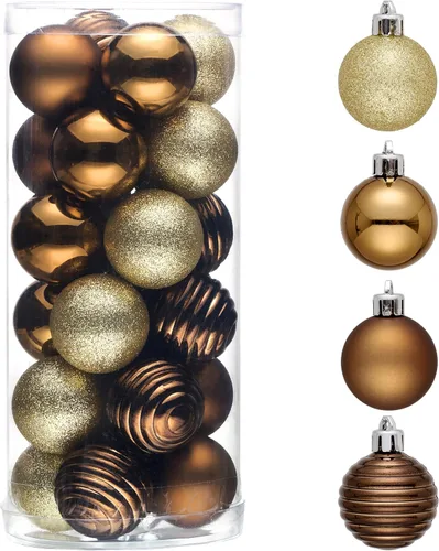 Vista 25 de Valery Madelyn Small Christmas Tree Decorations Ball Ornaments 24ct 1.57" Oro rojo