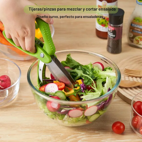 Vista 2 de Tijeras de ensalada con cuchillas dobles, picadora de lechuga para ensalada picada, color verde