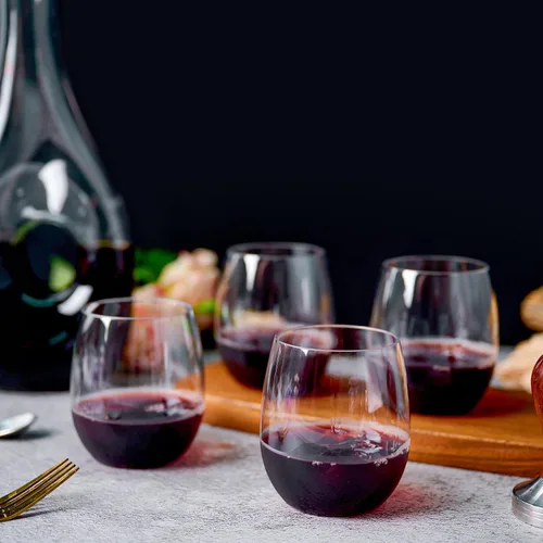 Vista 3 de FOCUSLINE Paquete de 32 copas de vino de plástico sin tallo, vasos de vino desechables transparentes de 12 onzas, copas de vino de plástico