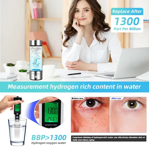 Vista 5 de Botella de agua de hidrógeno, generador de agua de hidrógeno Fiudiry mejora la calidad del agua en 3 minutos con tecnología avanzada SPE y PEM
