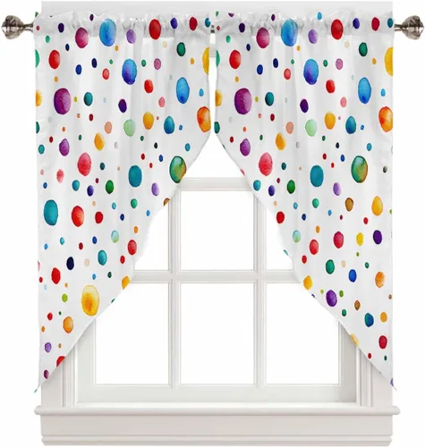 Vista 16 de Cenefas con festón a cuadros en blanco y negro para ventanas, cortinas de cocina estilo granja de 36 pulgadas de largo, juego de 2 paneles, cortinas