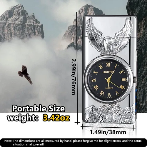 Vista 4 de GADATOP Eagle - Encendedor eléctrico de plasma USB, multifuncional, resistente al viento, encendedor de metal de moda con esfera luminosa de reloj