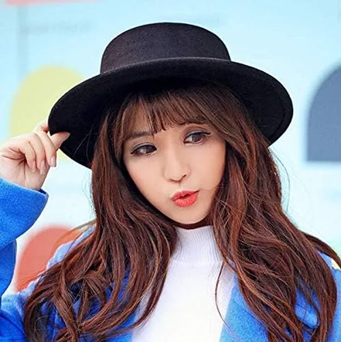 Vista 5 de Sombrero clásico unisex de mezcla de lana, sombrero de ala plana para iglesia, sombrero clásico de pastel de cerdo, perfecto para bodas, fiestas