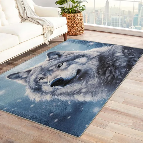 Vista 9 de Alfombra de lobo y decoración del hogar, alfombra de 5 x 7 pies, alfombras de animales salvajes para sala de estar, dormitorio, alfombra de lobos