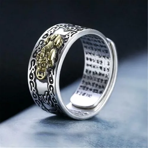 Vista 6 de BLUGY Anillos significativos y divertidos con dijes de Pixiu, anillo de Feng Shui, riqueza, joyería budista, anillo ajustable para hombres y mujeres