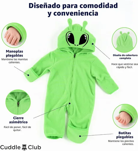 Vista 3 de Cuddle Club - Body de forro polar para bebé recién nacido hasta 5T – Pijamas de invierno chaqueta de abrigo abrigo para bebé Alien