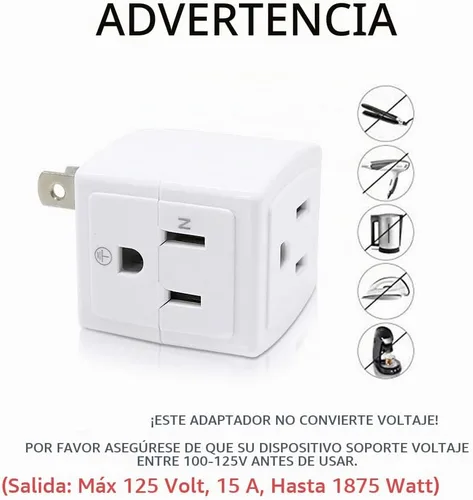 Vista 5 de SYCON Extensor de salida adaptador, mini enchufe de pared de 2 clavijas a 3 clavijas, divisor de salida múltiple con 3 tomas de corriente