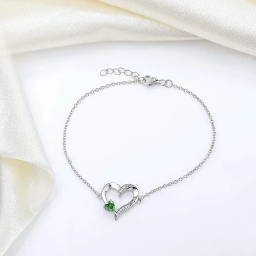 Vista 4 de YL Pulseras de corazón de plata de ley 925, regalo de joyería para mujeres y madres, 17 + 1.2in