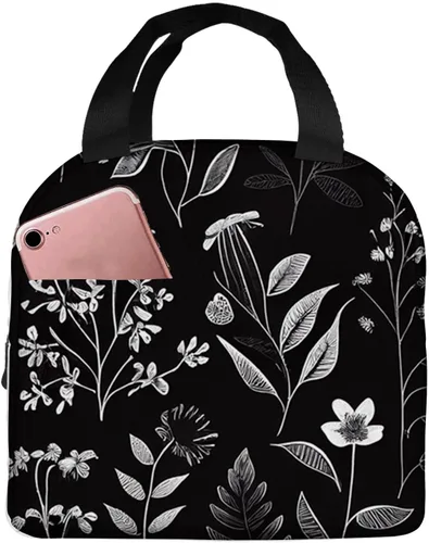Vista 12 de OOZ Lonchera térmica para mujeres y hombres, para el trabajo, linda libélula en negro y morado, reutilizable, a prueba de fugas, para adultos, bolsa