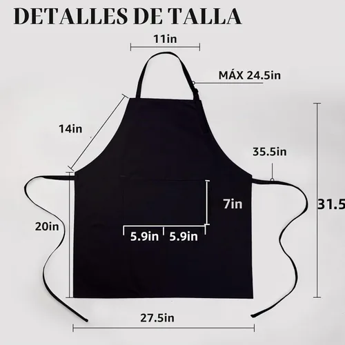 Vista 5 de Conjunto de delantal y sombrero de chef, sombrero de chef con cinta Negro