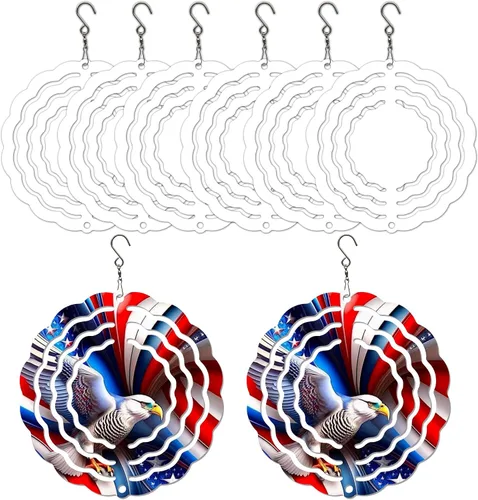 Vista 8 de Paquete de 6 hilanderos de viento de sublimación 3D de aluminio de 10 pulgadas de doble cara para sublimación de jardín, hilanderos de viento
