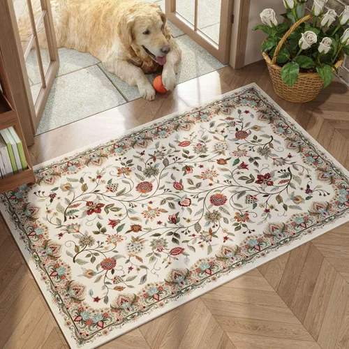 Vista 18 de Rugcomf Alfombra vintage de cachemira de 2 pies 7 x 8 pies, lavable a máquina, antideslizante, alfombra floral de pelo bajo para cocina, lavandería