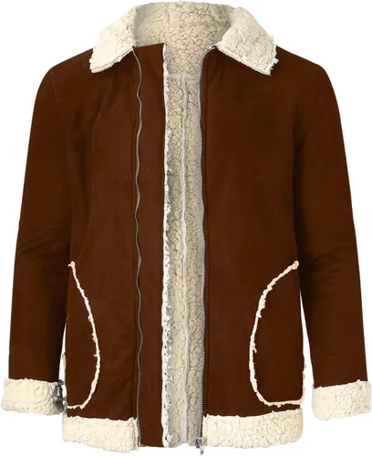 Vista 4 de WOSJKDJ Chaquetas de invierno para hombre, talla grande, de piel sintética, con forro de sherpa, chaquetas térmicas de piel de oveja de oveja