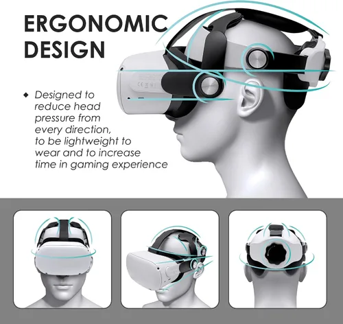 Vista 2 de for Oculus Quest 2 Elite Head Strap, VR Game Headstrap, Comfortable Adjustable VR Headset Accessories Head Strap for Replacement