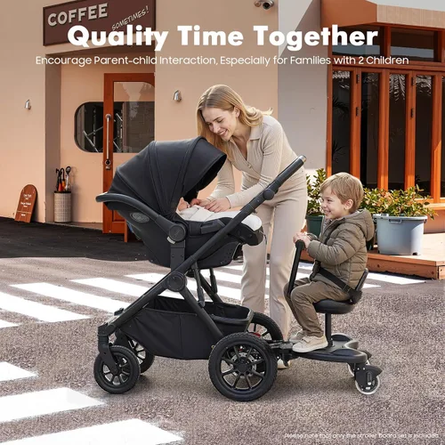 Vista 7 de Tabla universal para cochecito con asiento de silla y plataforma de pie, diseño ajustable, cochecito para sentarse y pararse, para diferentes