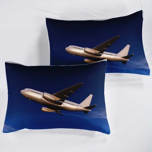 Vista 3 de Jingzhang Juego de funda de edredón de 2 piezas, estampado 3D de aviones azul cielo plateado con cremallera, funda de edredón dorada con 1 funda