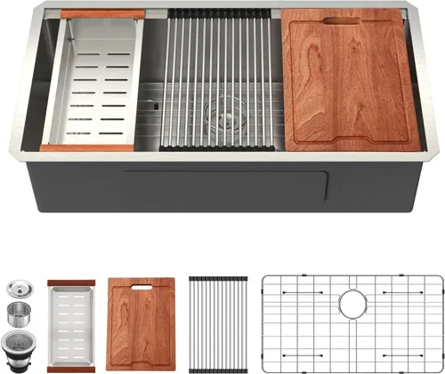 Vista 29 de Lordear - Fregadero de barra de 12 pulgadas bajo montaje, estación de trabajo, calibre 16, T304, 12 x 15, acero inoxidable, fregadero de cocina