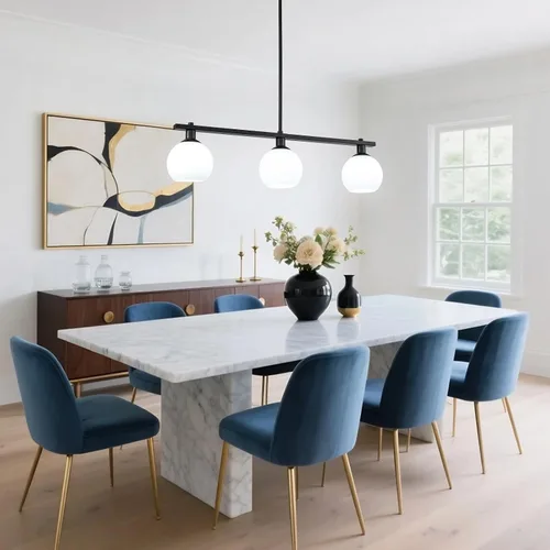 Vista 3 de Iluminación de isla de cocina, 3 luces, lámparas colgantes lineales con pantallas de vidrio de leche, candelabros negros de granja para comedor
