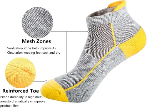 Vista 3 de J.WMEET Mens Low Cut Ankle Athletic Socks Cotton Mesh Cushioned Running Ventilation Sports Tab Socks