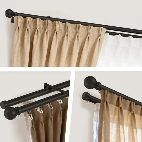 Vista 4 de Barras de cortina dobles para ventanas, rieles de cortina delgados resistentes con soportes de aleación de aluminio, poste de cortina moderno