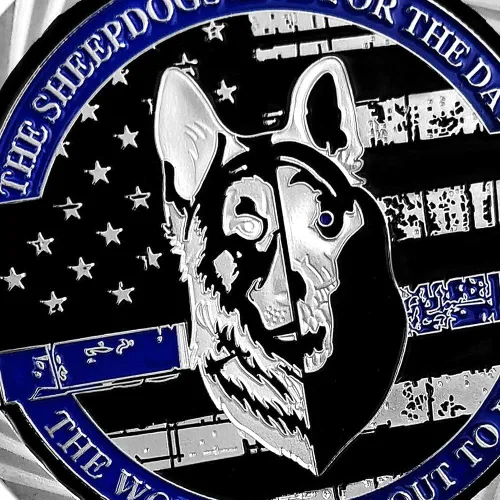 Vista 4 de Moneda militar de la policía canina K9 delgada línea azul oficial de aplicación de la ley moneda de desafío