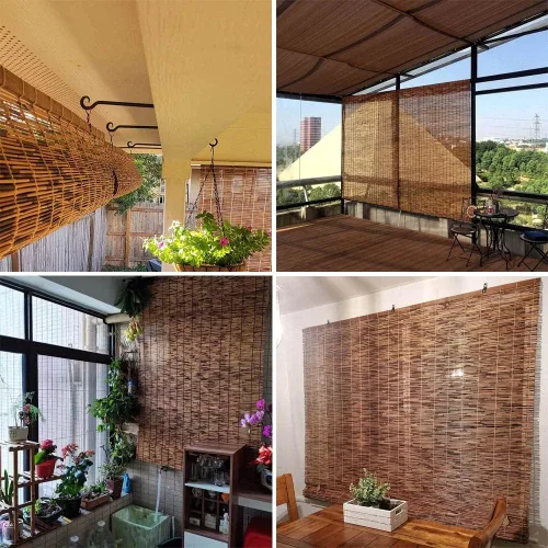 Vista 6 de Persiana decorativa de caña enrollada para patio, persianas de bambú enrolladas para protección solar de patio, persianas de bambú sin cordones