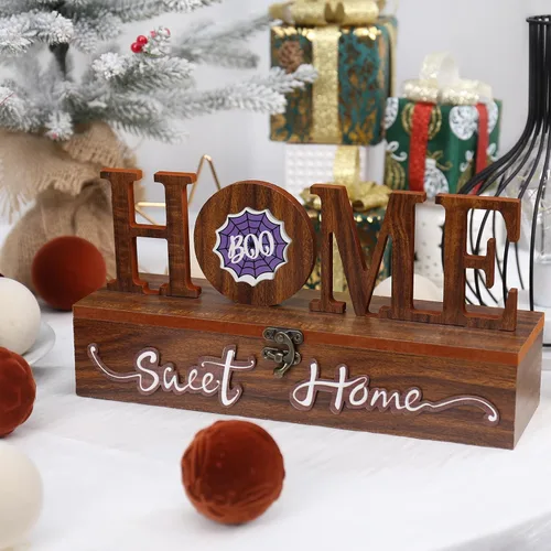 Vista 7 de JIALEIXI Letrero intercambiable "Home Sweet Home", decoraciones de placa de mesa de madera estacional, para decoración de interior del hogar