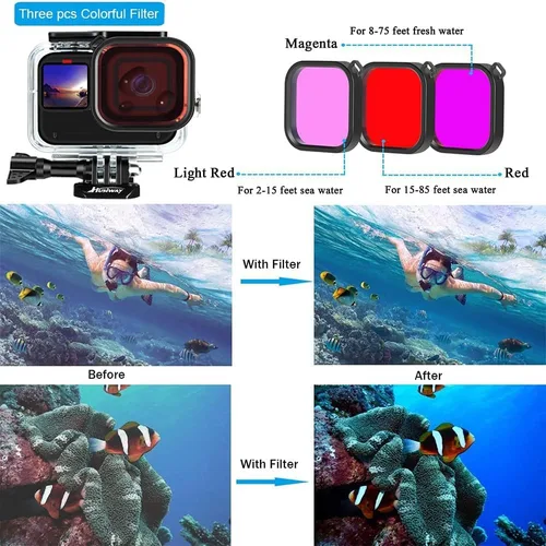 Vista 2 de Kit de accesorios para Gopro Hero 13 12 11 10 y 9 cubierta de batería negra para puerta, carcasa impermeable de silicona, protector de pantalla