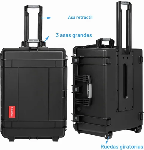 Vista 7 de Regetek Funda rígida impermeable con ruedas, espuma personalizable de 29 x 20.5 x 16 pulgadas, funda de transporte de equipo para cámara, dron
