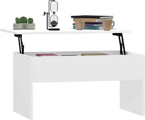 Vista 8 de Lift Top Coffee Table High Gloss White Engineered Wood 19.9 x 31.5 x 16.3 inch Storage Shelf Modern mesa de Centro for Living Room