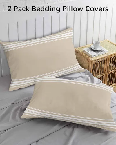 Vista 3 de Fundas de almohada de tamaño estándar con rayas rústicas campestres, paquete de 2 fundas de almohada suaves para cama, sofá o sillón, funda de cojín