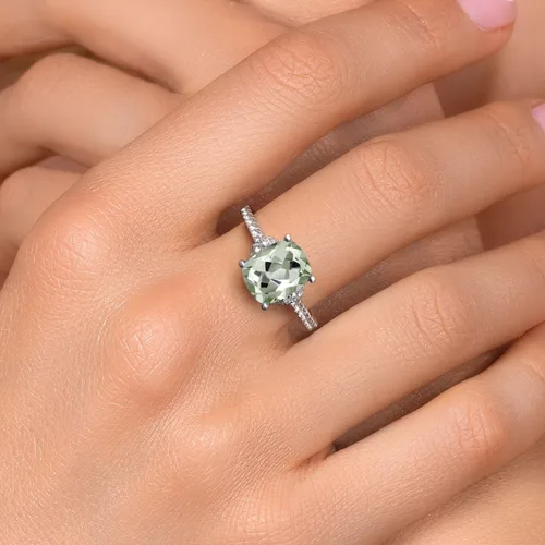 Vista 4 de Gem Stone King Anillo de plata de ley 925 con prasiolita verde y zafiro blanco para mujer
