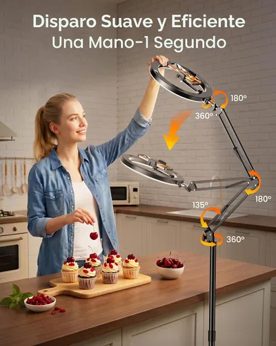 Vista 2 de LUXSURE Trípode de luz de anillo para iPhone, anillo de luz con soporte y soporte para teléfono, soporte de cámara LED con ruedas, trípode