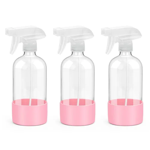 Vista 13 de Rionisor - Botellas de cristal con rociador con protección de manga de silicona, contenedores recargables vacíos de 16 oz, Negro, 1 paquete