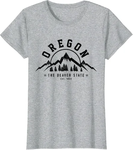 Vista 22 de Oregon The Beaver State Est. 1859 Vintage Mountains - Camiseta de regalo, gris, S