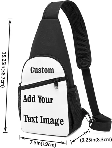 Vista 4 de Bolsas de pecho personalizadas para hombre, mujer, mochila cruzada con tu imagen de texto, mochila de viaje para hombres y mujeres, regalos