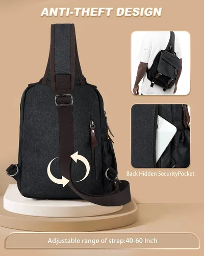 Vista 4 de Bolsa de mensajero para hombres, mochila cruzada pequeña, bolsa de hombro para hombres y mujeres, mochila con correa de lona