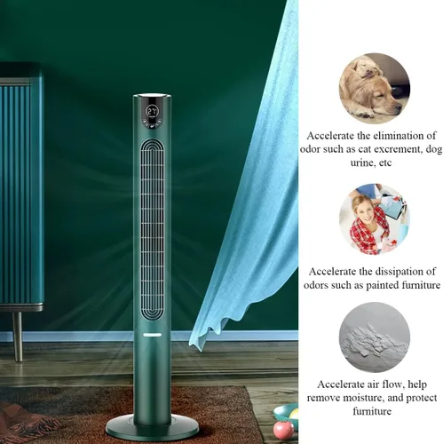 Vista 4 de Ventilador de torre con control remoto, ventilador inteligente para dormitorio con oscilación de 105°, ventilador sin aspas con opciones de 6