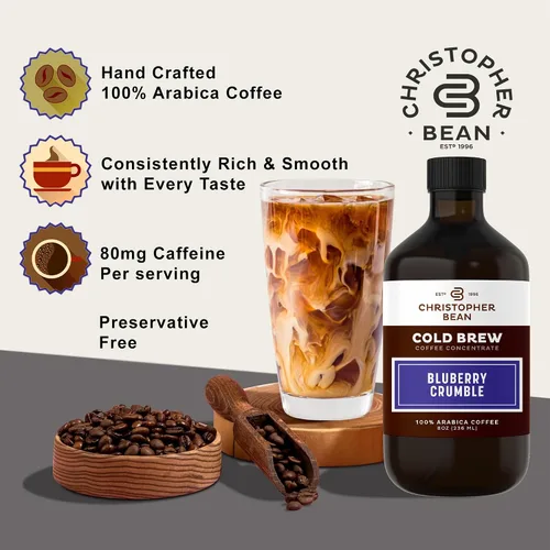 Vista 4 de Christopher Bean - Café con sabor a arándano Crumble hecho a mano, sin azúcar, café instantáneo destilado líquido Java, extracto de granos de café