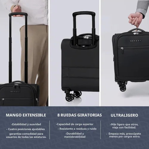 Vista 7 de Verage Equipaje de mano debajo del asiento de 14 pulgadas con ruedas giratorias y puerto de carga USB, maleta con ruedas para aerolíneas, bolsa Negro