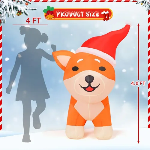 Vista 5 de COMIN - Inflables de Navidad de 1.2 m para decoración al aire libre, perro inflable con luces LED integradas para Navidad, decoración de patio