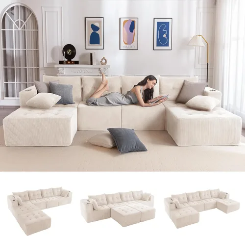 Vista 19 de MAXYOYO Sofá deshuesado, sofá modular en forma de L, sofá de 4 asientos