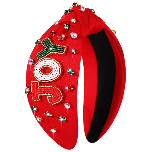 Vista 47 de Diadema de Navidad para mujer, accesorios de Navidad con cuentas, arco de Navidad, árbol, copo de nieve, diadema anudada HOHOHO, rojo y verde, perla