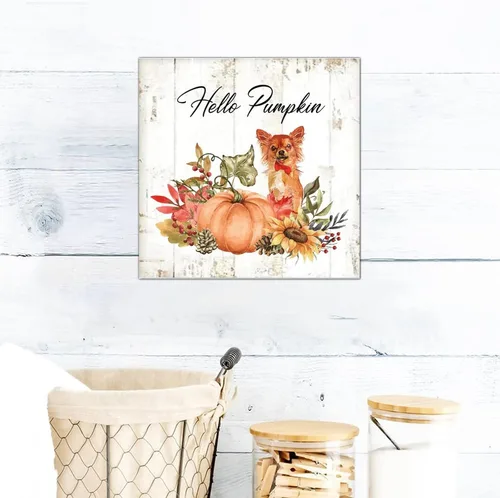 Vista 6 de Hello Pumpkin Boston Terrier Dog Wood Signs Pumpkin Farm Wall Plaque Gives Thanks Porch Sign Rustic Home Family Wall Decoration for Home Front Door
